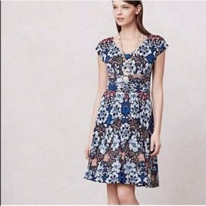 Anthropologie meadow rue floral capsleeve dress XS